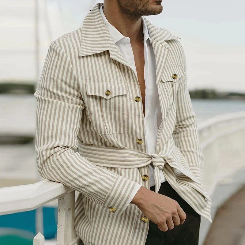 Παλτό με κορδόνια με κορδόνια από βαμβακερό σακάκι για άνδρες