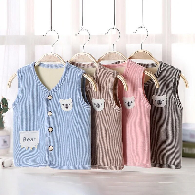 Rudens žiemos vaikiška liemenė Animacinis filmas lokys aksomu pastorintas šiltas liemenes Vaikams kūdikiams berniukams mergaitėms korėjiečių laisvalaikio viršutiniai drabužiai