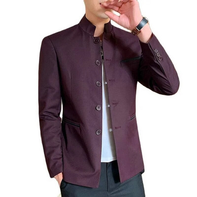 Sügisene uus retro ülikond bleisermantel Meeste üherealine püstijakk Meeste pikkade varrukatega jakk Must Sinine Vein Punane Mantel 6xl