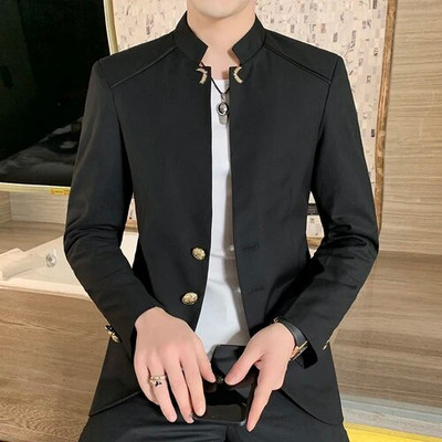 Sügisene uus retro ülikond bleisermantel Meeste üherealine püstijakk Meeste pikkade varrukatega jakk Must Sinine Vein Punane Mantel 6xl