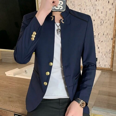 Sügisene uus retro ülikond bleisermantel Meeste üherealine püstijakk Meeste pikkade varrukatega jakk Must Sinine Vein Punane Mantel 6xl