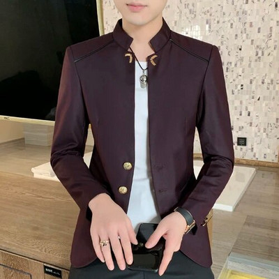 Sügisene uus retro ülikond bleisermantel Meeste üherealine püstijakk Meeste pikkade varrukatega jakk Must Sinine Vein Punane Mantel 6xl