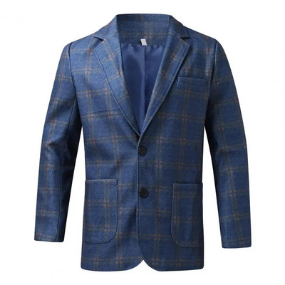 Blazer pentru bărbați, haină de afaceri, formală, cu rever, cu imprimeu în carouri, cardigan cu mânecă lungă, cu nasturi dubli, buzunare plasate.