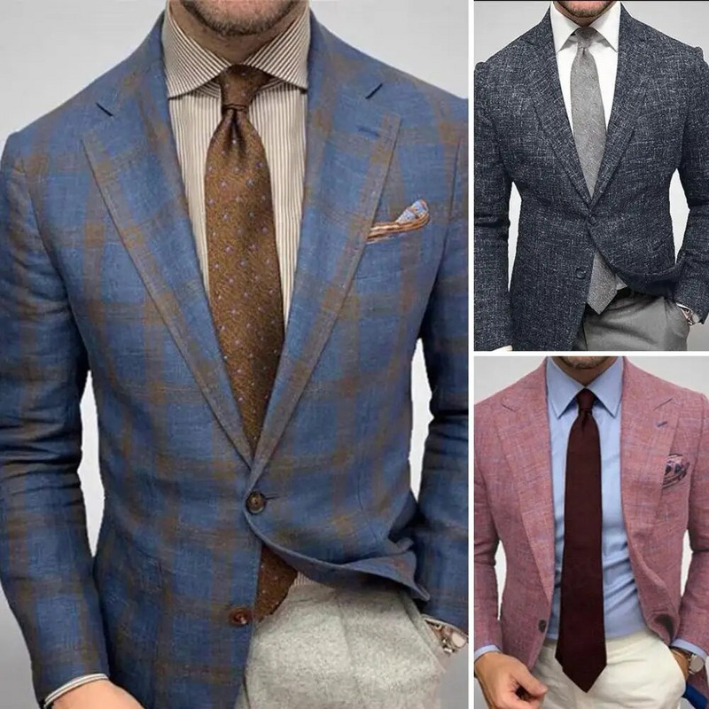 Blazer pentru bărbați, haină de afaceri, formală, cu rever, cu imprimeu în carouri, cardigan cu mânecă lungă, cu nasturi dubli, buzunare plasate.