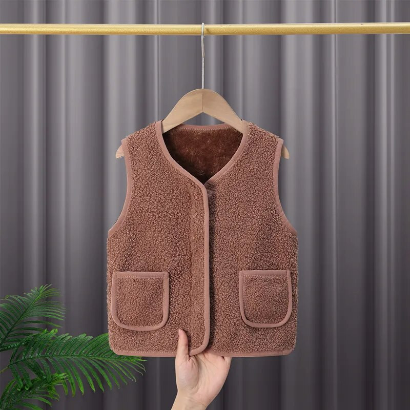 Laste vest Tüdruku varrukateta jakk Talvine beebi samet temperatuuri tõstmiseks Ülerõivad Poiste kerged soojad V-kaelusega riided