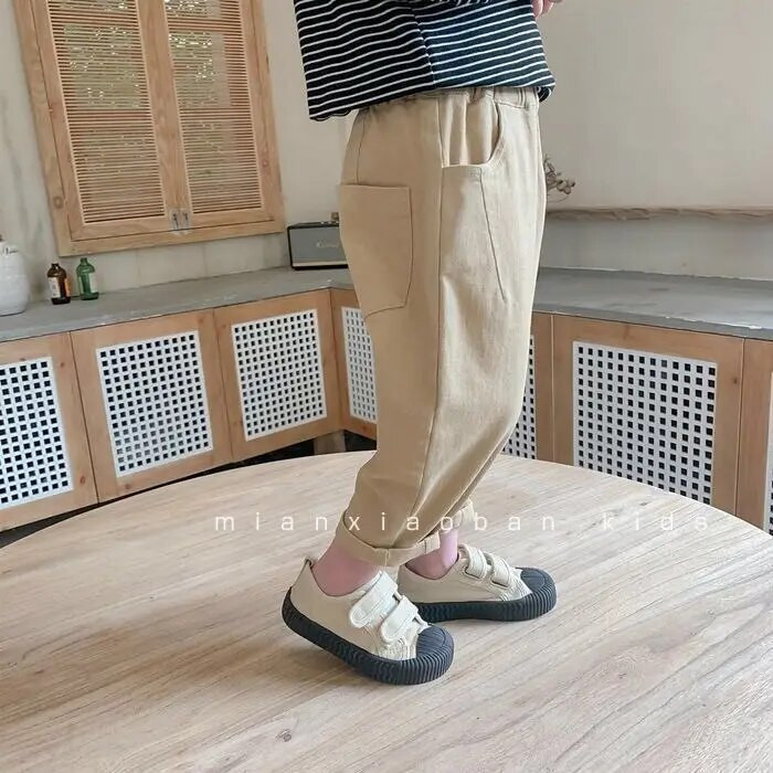 Chlapčenské nohavice, jarné a jesenné, bavlnené, voľné nohavice v kórejskom štýle pre chlapcov a dievčatá, cargo nohavice pre deti, ležérne športové nohavice, 3-7 rokov