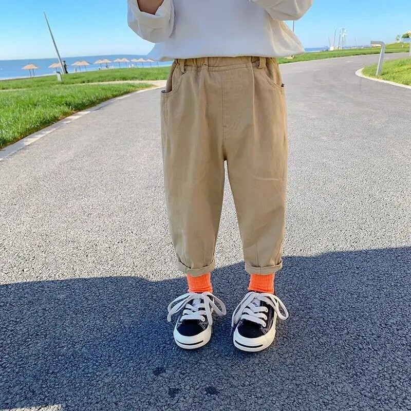 Chlapčenské nohavice, jarné a jesenné, bavlnené, voľné nohavice v kórejskom štýle pre chlapcov a dievčatá, cargo nohavice pre deti, ležérne športové nohavice, 3-7 rokov