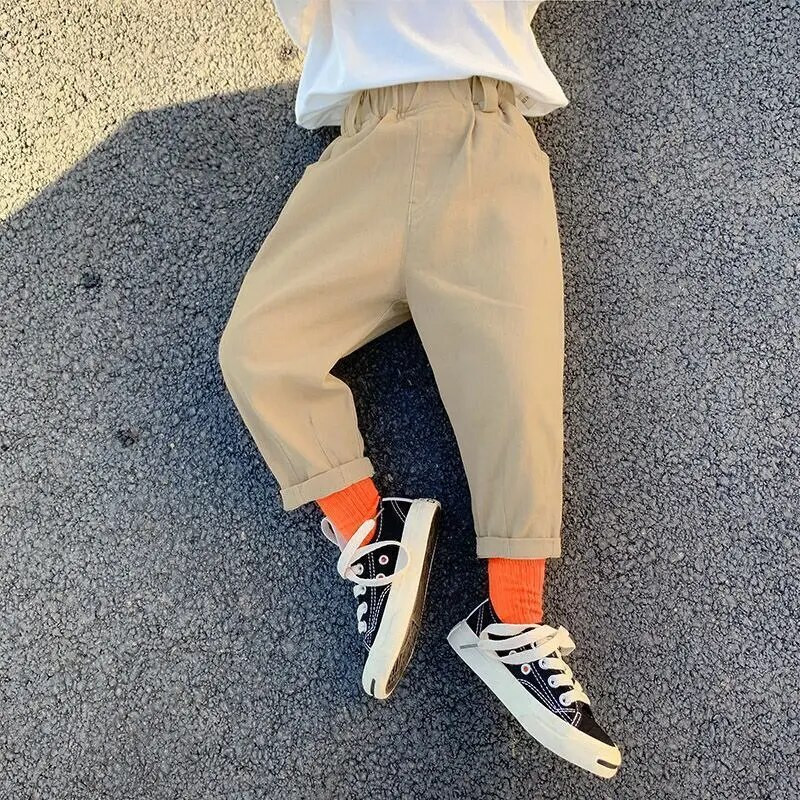 Chlapčenské nohavice, jarné a jesenné, bavlnené, voľné nohavice v kórejskom štýle pre chlapcov a dievčatá, cargo nohavice pre deti, ležérne športové nohavice, 3-7 rokov