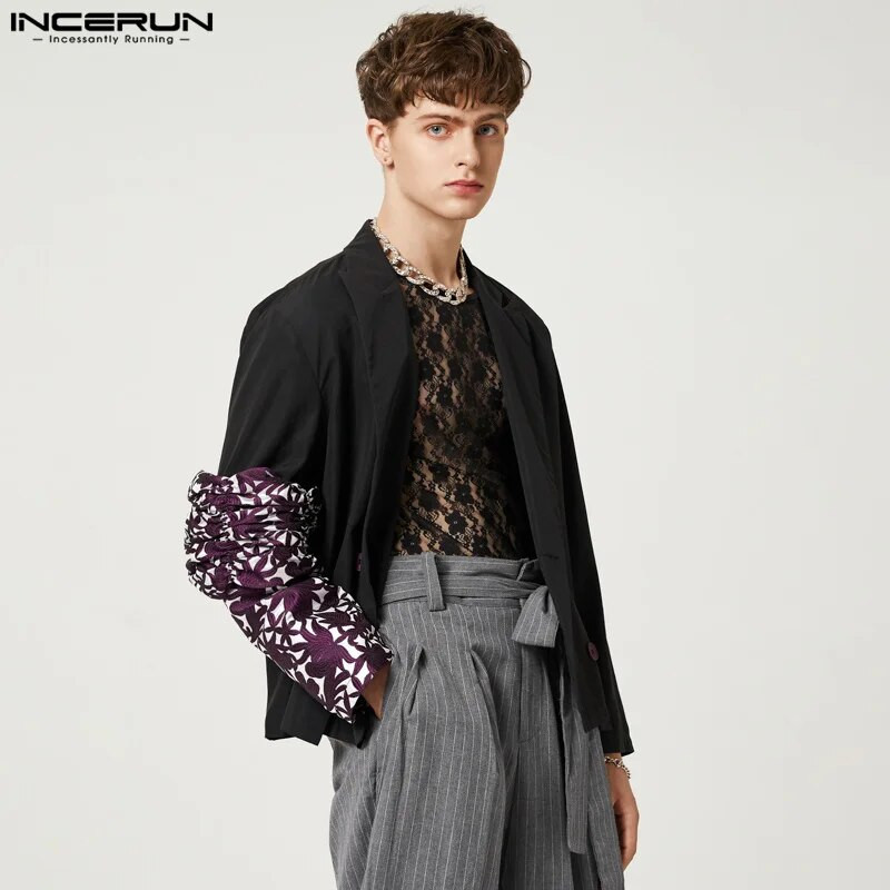 INCERUN 2023 m. amerikietiško stiliaus viršūnės, naujos vyriškos suasmenintos spalvos kontrastinės spalvos švarkas laisvalaikio vakarėliui karštas išpardavimas, vyriškas, puikiai prigludęs kostiumas S-5XL