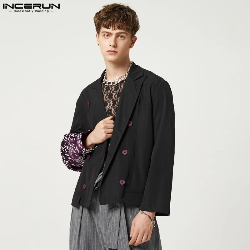 INCERUN 2023 m. amerikietiško stiliaus viršūnės, naujos vyriškos suasmenintos spalvos kontrastinės spalvos švarkas laisvalaikio vakarėliui karštas išpardavimas, vyriškas, puikiai prigludęs kostiumas S-5XL