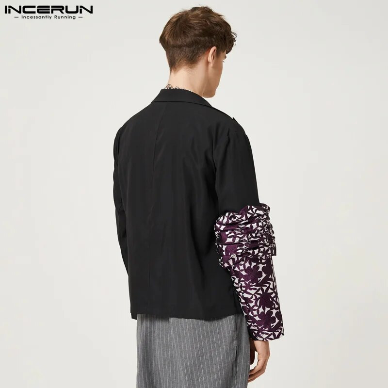 INCERUN 2023 m. amerikietiško stiliaus viršūnės, naujos vyriškos suasmenintos spalvos kontrastinės spalvos švarkas laisvalaikio vakarėliui karštas išpardavimas, vyriškas, puikiai prigludęs kostiumas S-5XL