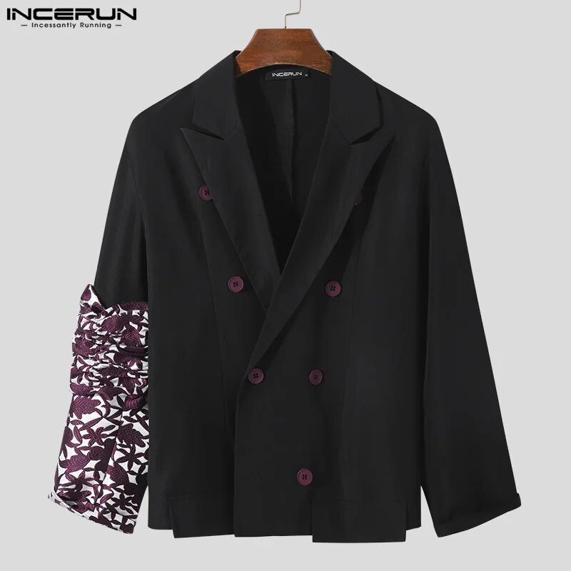 INCERUN 2023 m. amerikietiško stiliaus viršūnės, naujos vyriškos suasmenintos spalvos kontrastinės spalvos švarkas laisvalaikio vakarėliui karštas išpardavimas, vyriškas, puikiai prigludęs kostiumas S-5XL