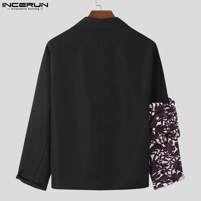 INCERUN 2023 m. amerikietiško stiliaus viršūnės, naujos vyriškos suasmenintos spalvos kontrastinės spalvos švarkas laisvalaikio vakarėliui karštas išpardavimas, vyriškas, puikiai prigludęs kostiumas S-5XL