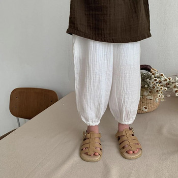 Детски панталони от 100% памук с двойна марля Пролет Лято Нови момчета и момичета Ежедневни японски едноцветни панталони Бебешки шарове WTP110