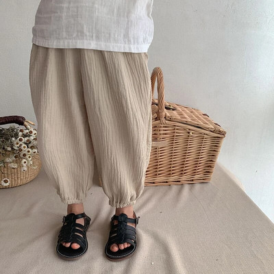 Detské nohavice zo 100% bavlny s dvojitou gázou, jar/leto, nové chlapčenské a dievčenské, ležérne japonské jednofarebné nohavice, detské bloomers WTP110