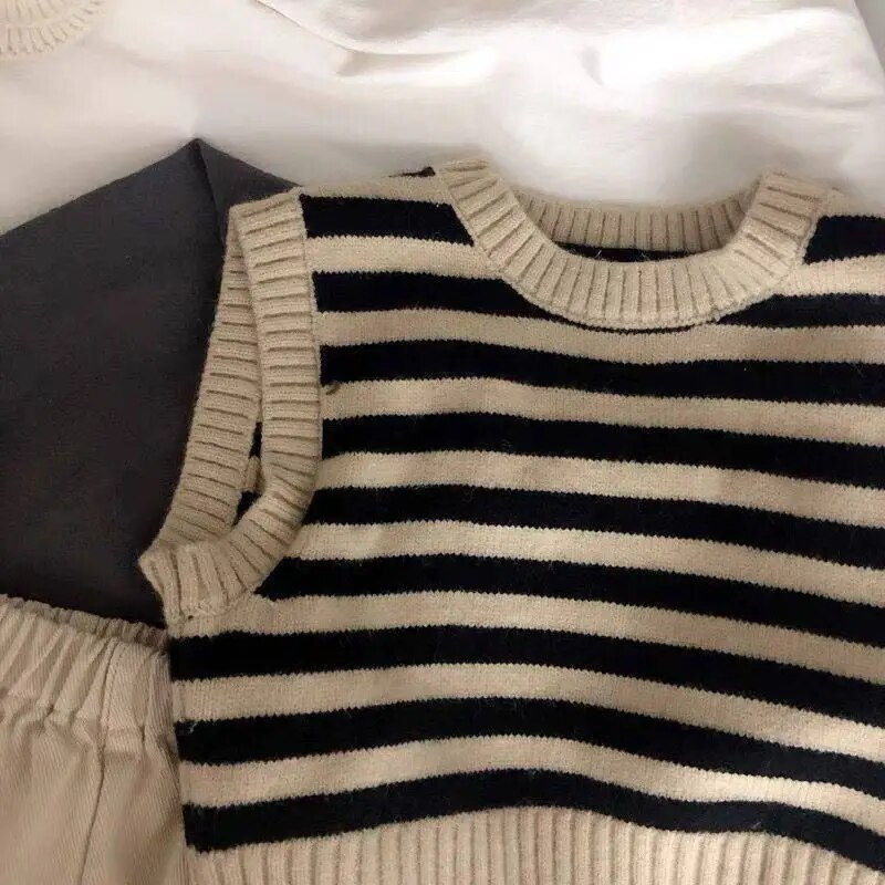 Detská pruhovaná žakárová vesta HoneyCherry, pletená vesta, detský sveter, detské oblečenie, detská vesta