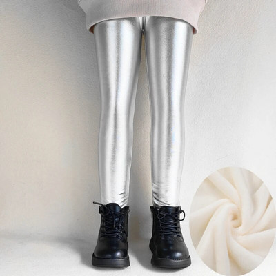 Sügis Talv Paks soe fliis Lapsed Tüdrukud Retuusid Läikiv Kuld Hõbedane Pikad Lapsed Poistele Punkpüksid