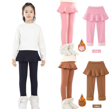 Топли поларени клинове SheeCute за малки момичета с пола Детски памучни кадифени панталони с дебела пола WCH1024