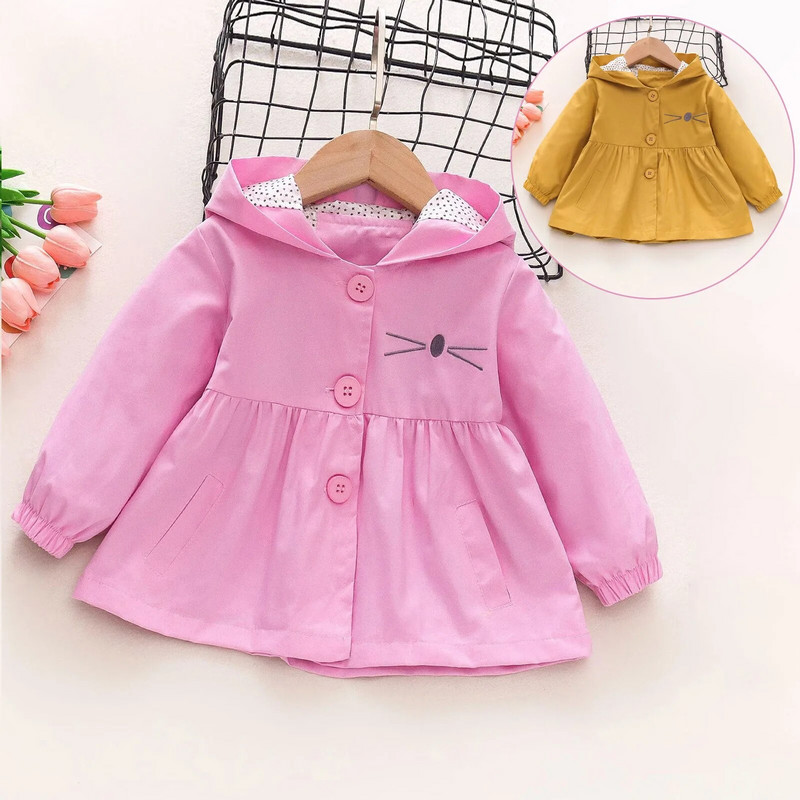 Kaputić za djevojčice Zimski kaput za djevojčice s crtežima mačaka, jakna s kapuljačom, dugih rukava, jesenska odjeća
