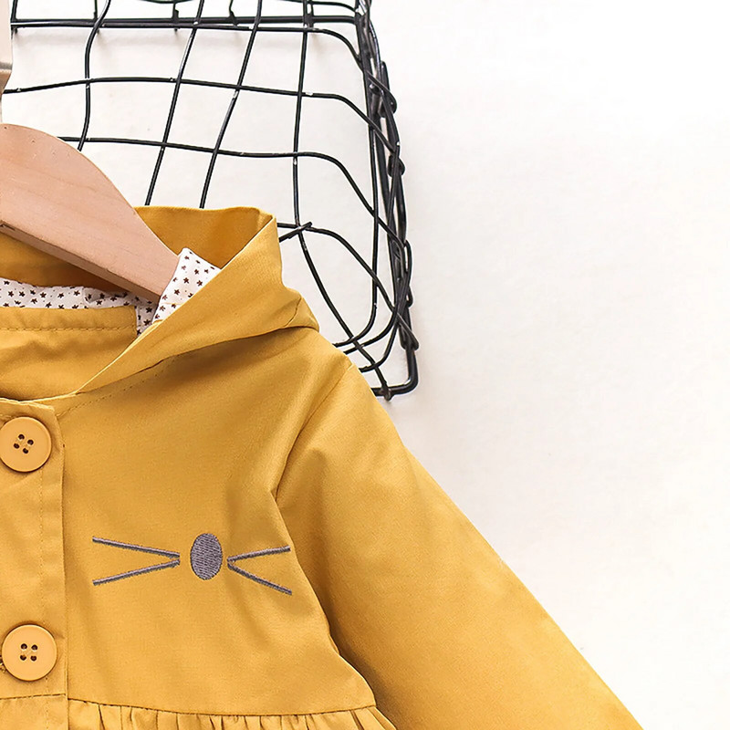 Kaputić za djevojčice Zimski kaput za djevojčice s crtežima mačaka, jakna s kapuljačom, dugih rukava, jesenska odjeća