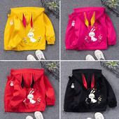 Roztomilý králik pre dievčatká, jarná jesenná ležérna detská vetrovka pre dievčatá, zips s kapucňou, vrchné oblečenie pre deti 2-8 rokov