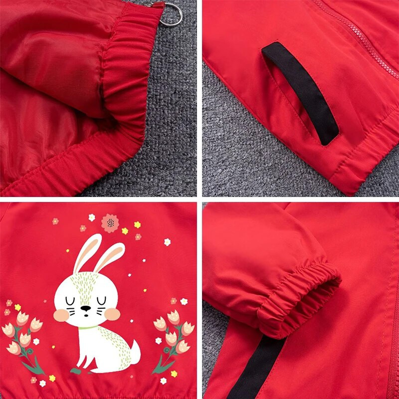 Roztomilý králik pre dievčatká, jarná jesenná ležérna detská vetrovka pre dievčatá, zips s kapucňou, vrchné oblečenie pre deti 2-8 rokov