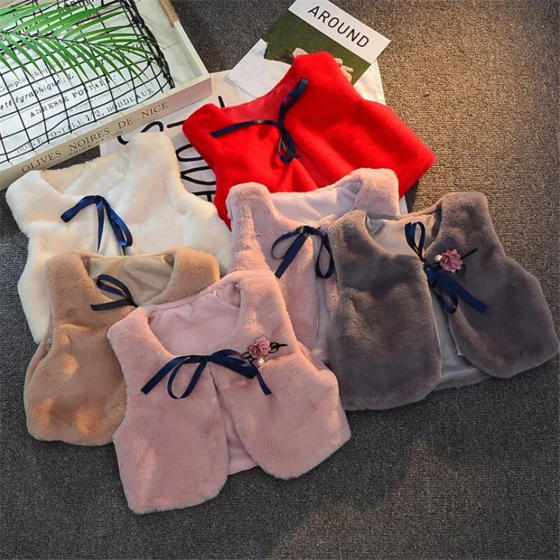1-6 a Kids Beebivest Sügistalvine kunstkarusnahast mantel väikelastele Tüdrukutele õhuke sametine pehme vest, tüdrukute kostüümid