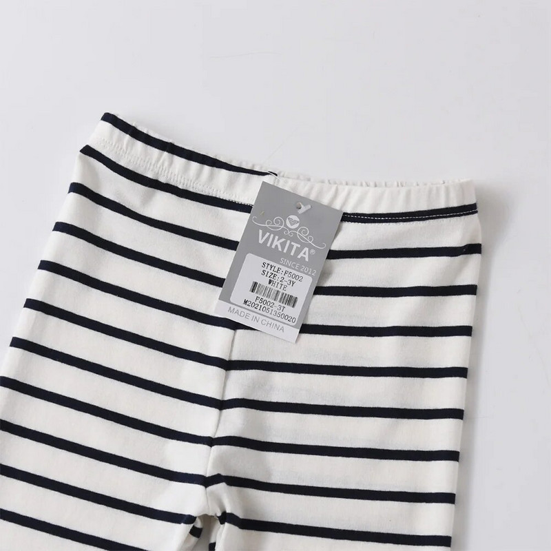 VIKITA dievčenské pruhované legíny, detské bavlnené ležérne ceruzkové nohavice, dievčenské elastické nohavice s kreslenou aplikáciou, detské oblečenie 3-8 rokov