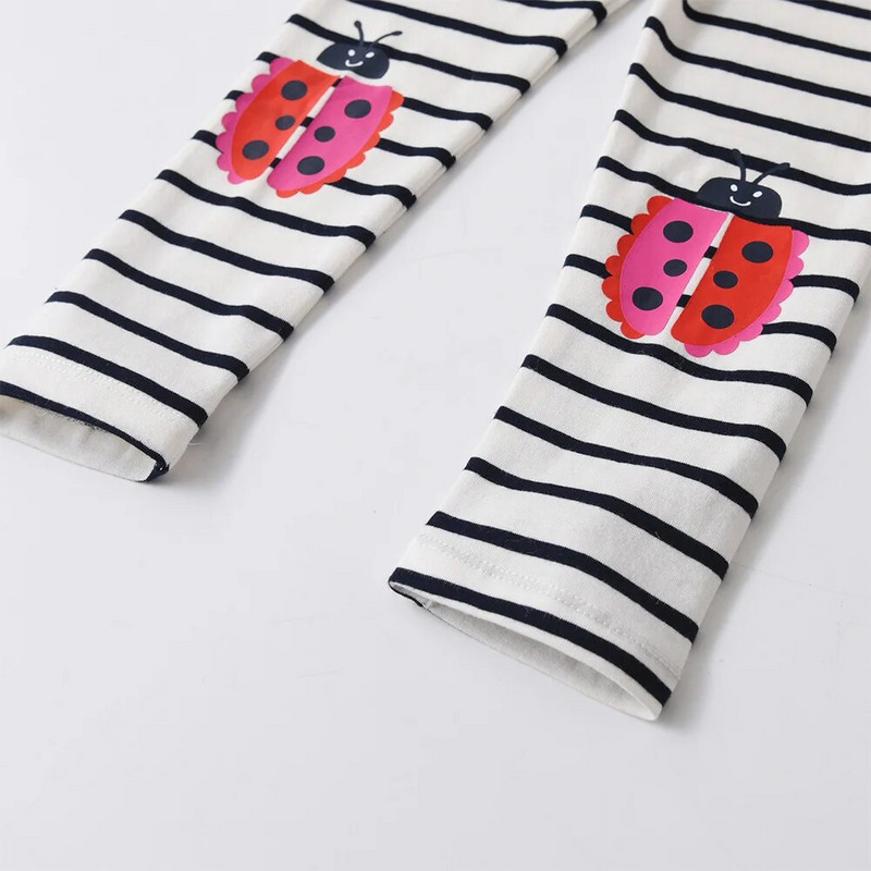 VIKITA dievčenské pruhované legíny, detské bavlnené ležérne ceruzkové nohavice, dievčenské elastické nohavice s kreslenou aplikáciou, detské oblečenie 3-8 rokov