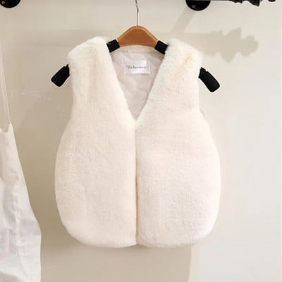 OLEKID 2023 Jesenná zimná vesta z umelej kožušiny pre dievčatá, batoľatá a dievčatá, bezrukávová bunda 1-8 rokov, detská dievčenská vesta, vrchné oblečenie
