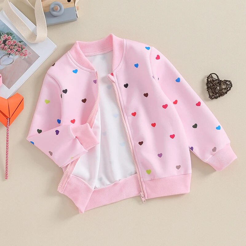 Citgeett για την ημέρα του Αγίου Βαλεντίνου για την άνοιξη, Παιδικά κοριτσίστικα μπουφάν μπέιζμπολ με μακρυμάνικο φερμουάρ Καρδιά στάμπα μπουφάν Φθινοπωρινά ρούχα