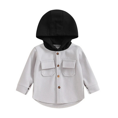 FOCUSNORM 0-4Y väikelaste laste tüdrukute poiste villased mantlid, kontrastvärvi pikkade varrukatega, üherealine kapuutsiga jakk