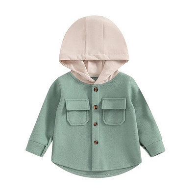 FOCUSNORM 0-4Y väikelaste laste tüdrukute poiste villased mantlid, kontrastvärvi pikkade varrukatega, üherealine kapuutsiga jakk