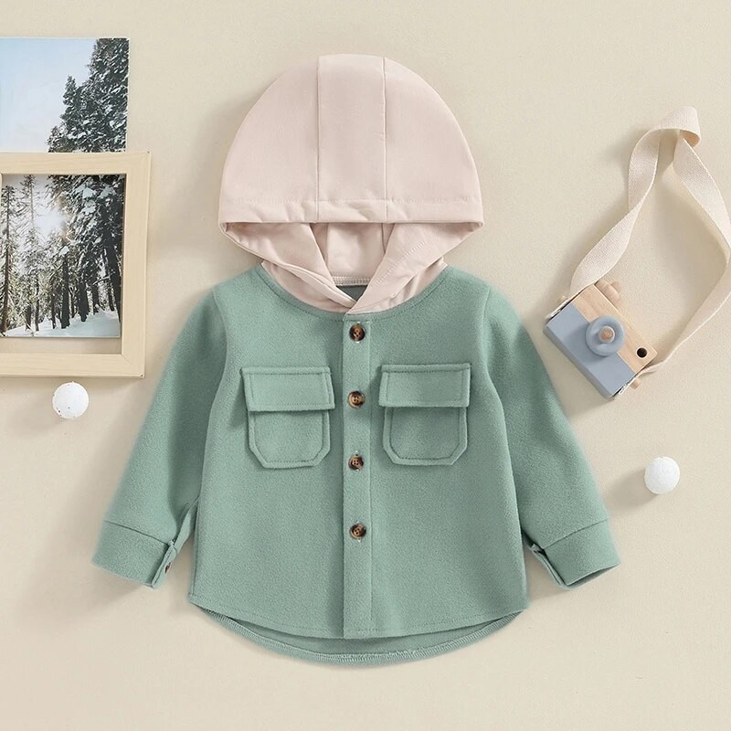 FOCUSNORM 0-4Y väikelaste laste tüdrukute poiste villased mantlid, kontrastvärvi pikkade varrukatega, üherealine kapuutsiga jakk