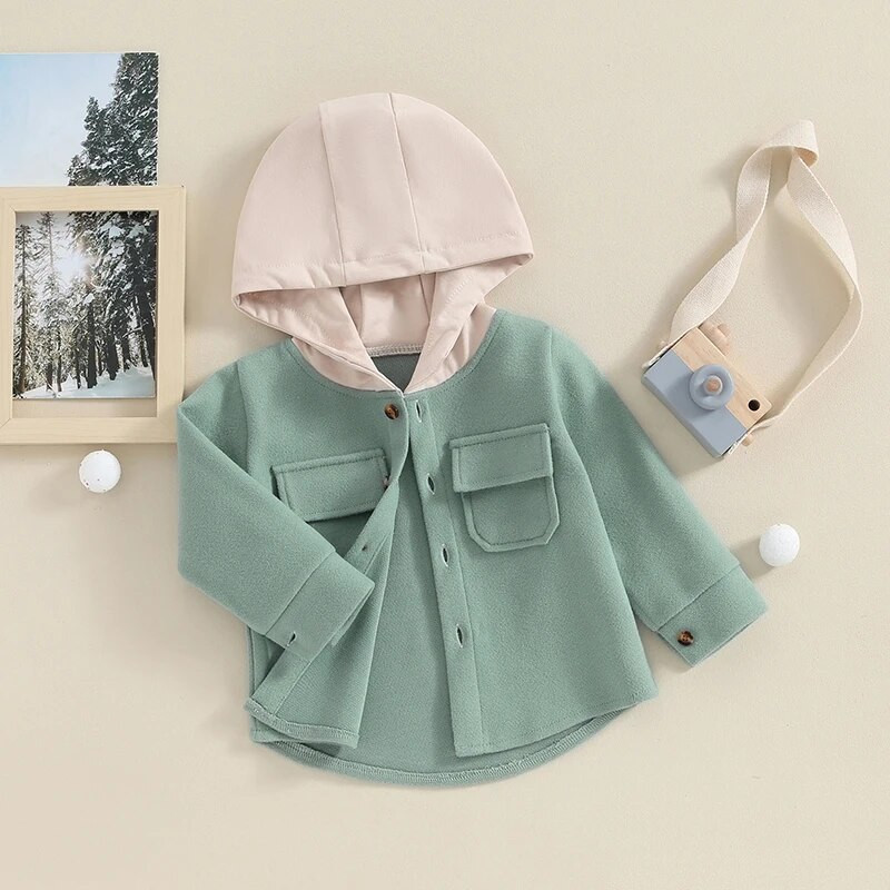 FOCUSNORM 0-4Y väikelaste laste tüdrukute poiste villased mantlid, kontrastvärvi pikkade varrukatega, üherealine kapuutsiga jakk