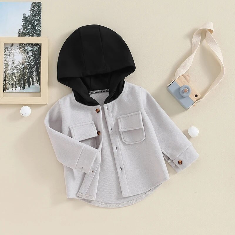 FOCUSNORM 0-4Y väikelaste laste tüdrukute poiste villased mantlid, kontrastvärvi pikkade varrukatega, üherealine kapuutsiga jakk