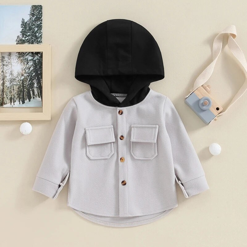 FOCUSNORM 0-4Y väikelaste laste tüdrukute poiste villased mantlid, kontrastvärvi pikkade varrukatega, üherealine kapuutsiga jakk