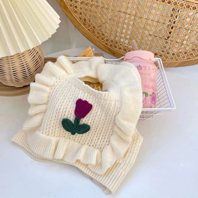 Dievčenský sveter/vesta, roztomilá dievčenská jesenná vesta 2023, nová dievčenská pletená vesta s kvetinovým vzorom a čipkovaným golierom, detské oblečenie pre bábätká