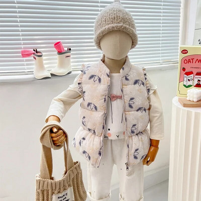 Moodne soe beebitüdruku puhvis mantel vest, volangidega varrukatega kerge lapse roosa vest, puuvillane padjake Laste ülerõivad 1-6 a.