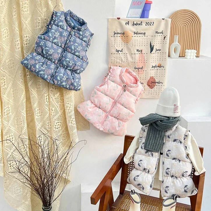 Moodne soe beebitüdruku puhvis mantel vest, volangidega varrukatega kerge lapse roosa vest, puuvillane padjake Laste ülerõivad 1-6 a.