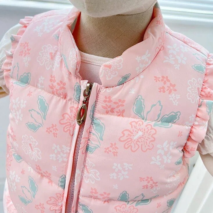 Moodne soe beebitüdruku puhvis mantel vest, volangidega varrukatega kerge lapse roosa vest, puuvillane padjake Laste ülerõivad 1-6 a.