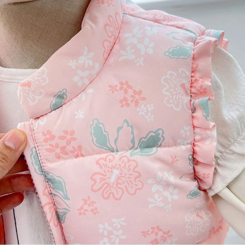 Moodne soe beebitüdruku puhvis mantel vest, volangidega varrukatega kerge lapse roosa vest, puuvillane padjake Laste ülerõivad 1-6 a.