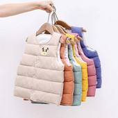 Jesenné nové detské vesty, roztomilé kreslené medvedíky, bavlnené bundy s potlačou, detské oblečenie pre chlapcov a dievčatá, zateplené páperové vesty, vrchné oblečenie