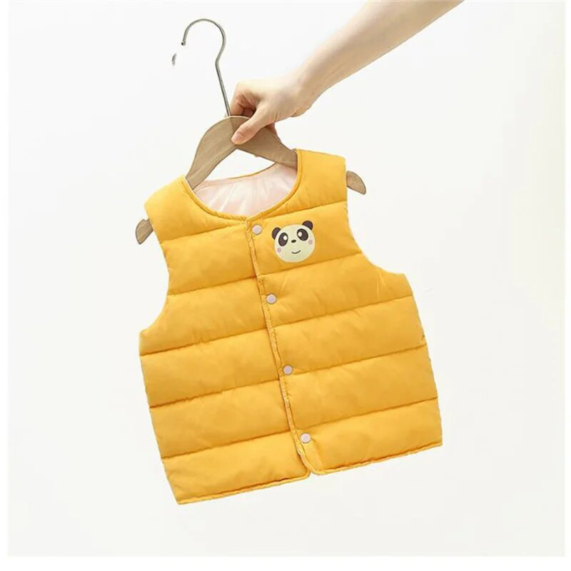 Jesenné nové detské vesty, roztomilé kreslené medvedíky, bavlnené bundy s potlačou, detské oblečenie pre chlapcov a dievčatá, zateplené páperové vesty, vrchné oblečenie