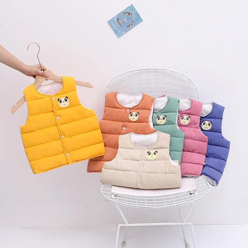 Jesenné nové detské vesty, roztomilé kreslené medvedíky, bavlnené bundy s potlačou, detské oblečenie pre chlapcov a dievčatá, zateplené páperové vesty, vrchné oblečenie