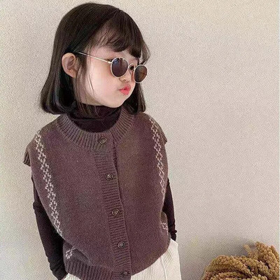 Laste tüdrukute villane vest 2023 kevad ja sügis uued poisid korea retro kootud vest Moodsad kampsunid mood riided beebile