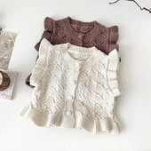 Detské pletené vesty s volánmi, jar/jeseň 2023, batoľatá, dievčatká, pletené vesty s dutými volánikmi, bez rukávov, kardigan, detské ležérne vesty