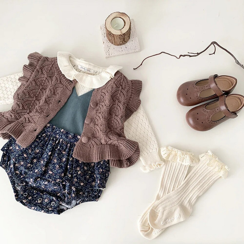 Detské pletené vesty s volánmi, jar/jeseň 2023, batoľatá, dievčatká, pletené vesty s dutými volánikmi, bez rukávov, kardigan, detské ležérne vesty