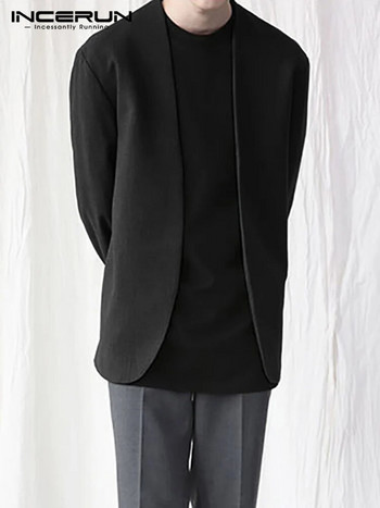 INCERUN 2023 Мъжка риза Едноцветно V деколте Отворен шев с дълъг ръкав Ежедневно мъжко облекло Улично модно връхно облекло за свободното време S-5XL