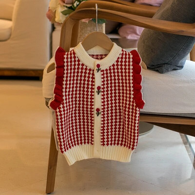 2023. aasta sügisene tüdrukute kampsunist vest, uus armas lilleline tüdrukute kardiganist särk, varrukateta pitsist kootud vest beebile